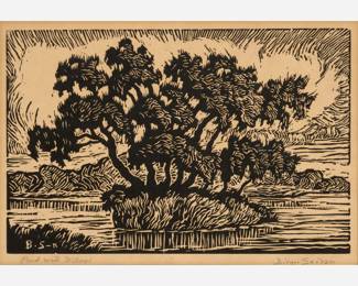 3.  Birger Sandzen "Pond with Willows" (1930 Linocut)