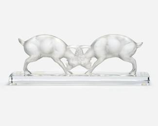 82.  Lalique "Deux Chevres" Frosted Glass Sculpture