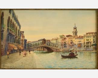 48. Andrea Biondetti (1851-1946) Watercolor of Rialto Bridge