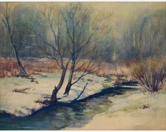 202.  O. Victor Humann Snowy Creek Watercolor