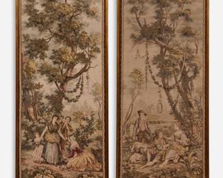 89. Vintage Pair of Framed Aubusson-Style Tapestries