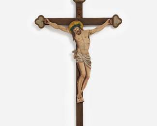 113. Baroque-Style Painted Wooden Altar Crucifix (ca. 19th c.)