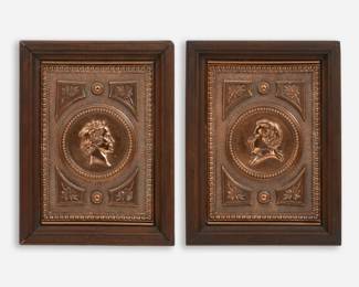 238.  Antique Pair of Copper Portrait Reliefs (inc. Beethoven)