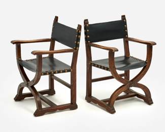 110. Antique Pair of Spanish Revival Armchairs