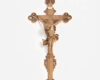 114. Gothic Revival Carved Altar Crucifix (ca. Late 19th c.)