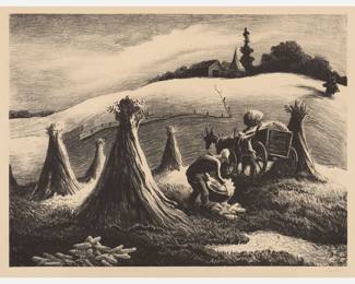 14.  Thomas Hart Benton "Loading Corn" (1945 Lithograph)
