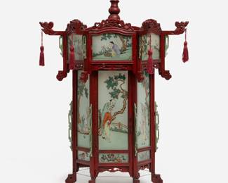 167. Chinese Reverse-Painted Scholars Lantern, Late Qing