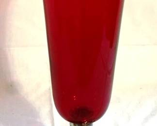 163 - Gorham Sterling Base Red Glass Vase - 11" tall
