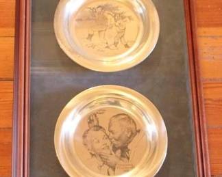 267 - Norman Rockwell Framed Sterling(?) Plates 14 x 24
