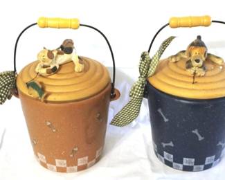 33 - 2 Ceramic Animal Treat Jars w/ lids 8 x 6
