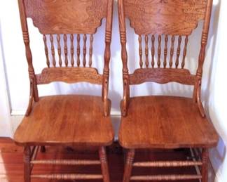 112 - 2 Oak Spindle & Press Back Chairs 43 x 18 x 17
