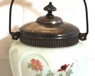 195 - Hand Painted Wave Crest Biscuit Jar Silver plated lid - 8" tall
