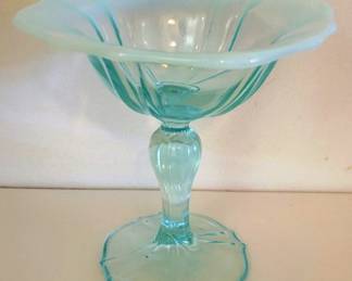 331 - Opalescent Blue Glass Compote - 6.5" tall
