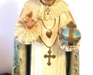 648 - Chalkware Religious Statue - 18" tall as is, broken fingers
