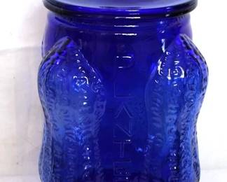 435 - Planters Peanut Blue Glass Jar w/ lid 15 x 8
