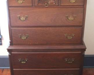 696 - Kling Fan Carved Mahogany Chest on Chest 33 x 21 x 50
