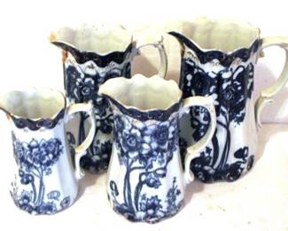 270 - 4 Blue & White Various pitchers 8, 7.5, 6.5 & 5.5" tall
