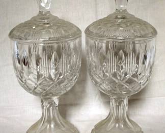 384 - Pair of Glass Compotes w/ lids - 12" tall
