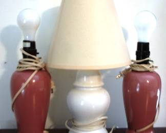 699 - 3 Lamps - 15" tall-2 without shades/ 1 with shade
