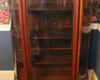 572 - Vintage Oak Curved Glass China Cabinet 57 x 36 x 15
