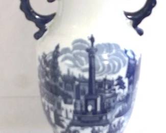 152 - Blue & White 2-handled Vase - 17.5" tall
