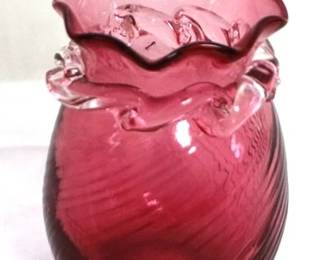 442 - Cranberry Art Glass Vase - 4" tall
