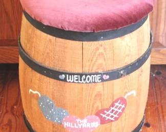 54 - Hand Painted Nail Keg w/ cushioned top 13 x 20 