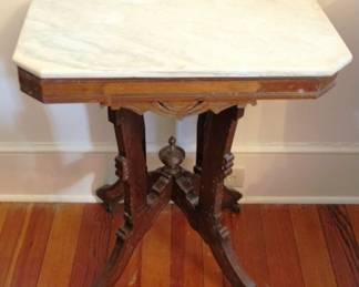 427 - Victorian Walnut Marble Top Table 19 x 27 x 30
