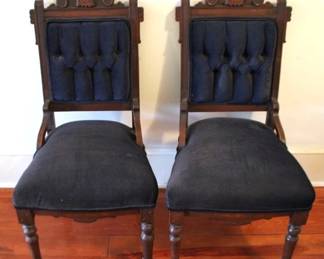 673 - Pair Carved Walnut Victorian side chairs 40 x 18 x 18
