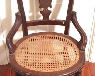 107 - Victorian walnut cane seat chair 20 x 16 x 35
