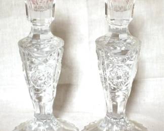 382 - Pair of Glass Candle Holders - 8" tall
