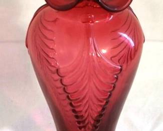 131 - Fenton Cranberry Glass Vase - 11" tall
