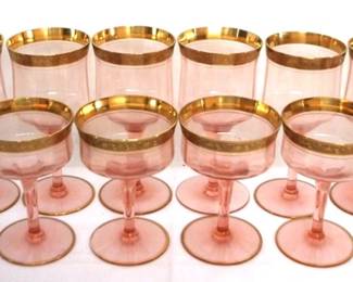 506 - 12 Pink Depression Glass Stems, rimmed 5" & 6.75" tall
