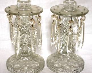 373 - Pair Vintage Glass Prism 8" Candleholders
