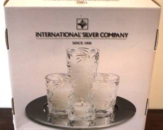 742 - International Silver Co. Candle Holder Set w/ tray in box
