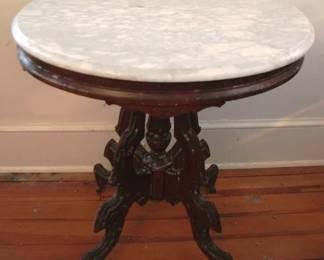 421 - Oval Victorian Marble Top Table 20 x 30 x 31
