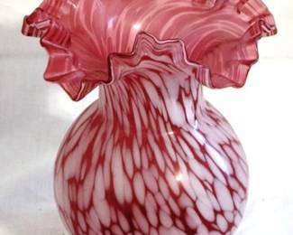 129 - Cranberry Glass Vase - 8" tall
