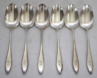 541 - 6 Silver Plated Monogrammed Spoons - 6" long

