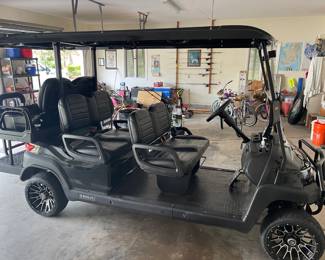 Golf cart has  under 500miles, the upgraded large lithium battery, (31mph) seats 6 - and best of all, less than one year old!! Paid over 16k 8mo ago.  Available for presale, priced @ $14000.00 
