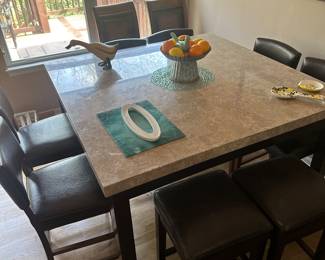 6 chairs, 2 stools, family slab table 