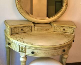 Vintage Boudoir Vanity, Mirror and Stool