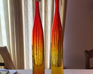 Pair of fabulous 24" Blenco Tangerine Swung Vases by Wayne Husted!