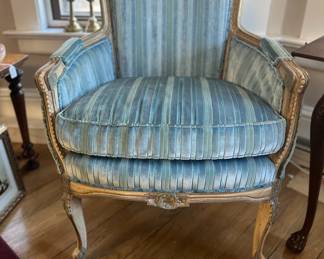 Pair of beautiful striped blue velvet French Provincial chairs