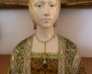 Very rare and beautiful Majolica bust by Angelo Menghetti, 19th Century