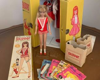 1963 Skipper doll with stand, carrying case, clothes, accessories and fashion magazines!