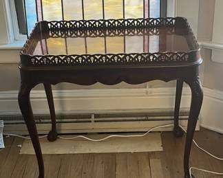 House of Edinboro walnut tea table with delicate reticulated gallery!