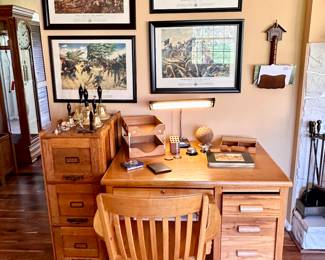 Oak office desk & file cabinet and chair from Ford Motor Co.
