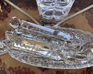 Long French cut crystal prisms.