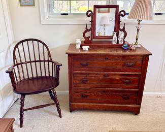 Antique oak dresser, & Windsor chair.