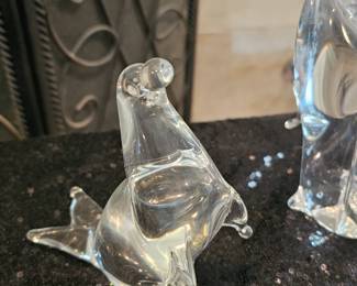 Hand Blown Clear Glass Seal Paperweight  Figurine Signed ACC 5 Inch